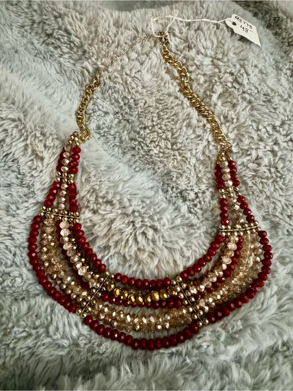 Statement Piece Red and Gold Multi-Strand Necklace acrylic and glass beads - Picture 5 of 11